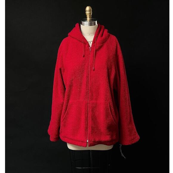 NWT 90s Y2K Sandro Fuzzy Red Hooded Oversized Jacket Coat large